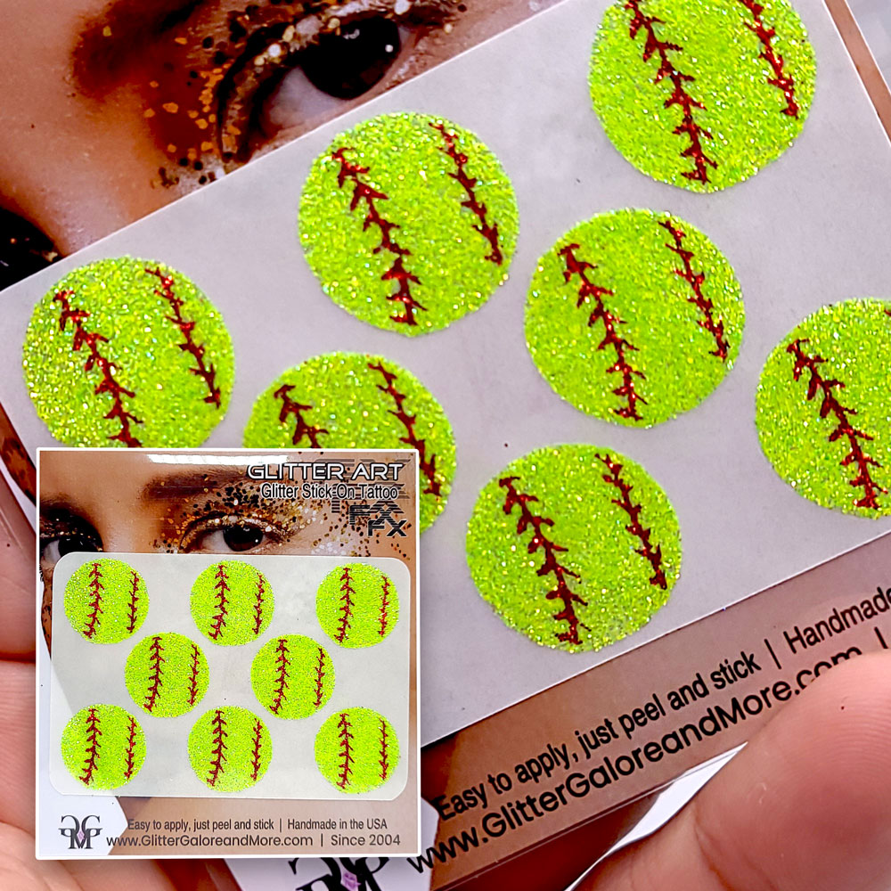 Softball Gameday Glitter Tattoo Stickers in Various Styles