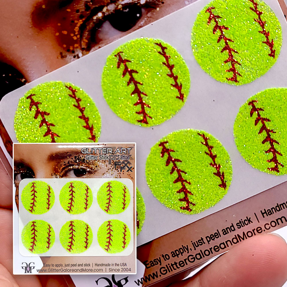 Softball Gameday Glitter Tattoo Stickers in Various Styles