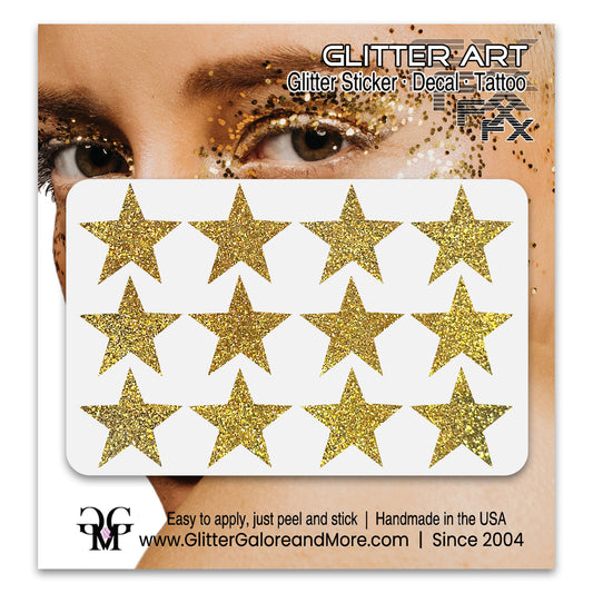 Star Glitter Stickers, .75 inches, 12 Stickers - Available in Brilliant Glitter Colors
