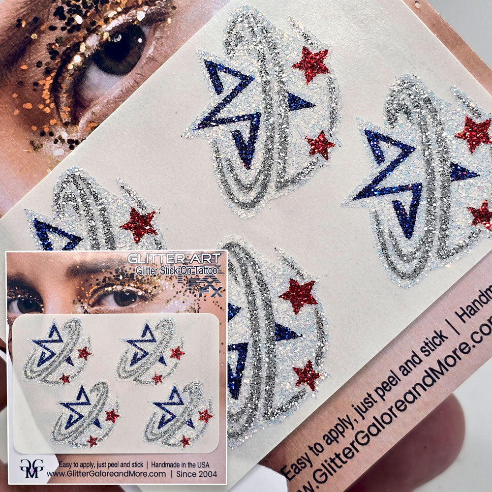 Blue and red stars decal for face and body.