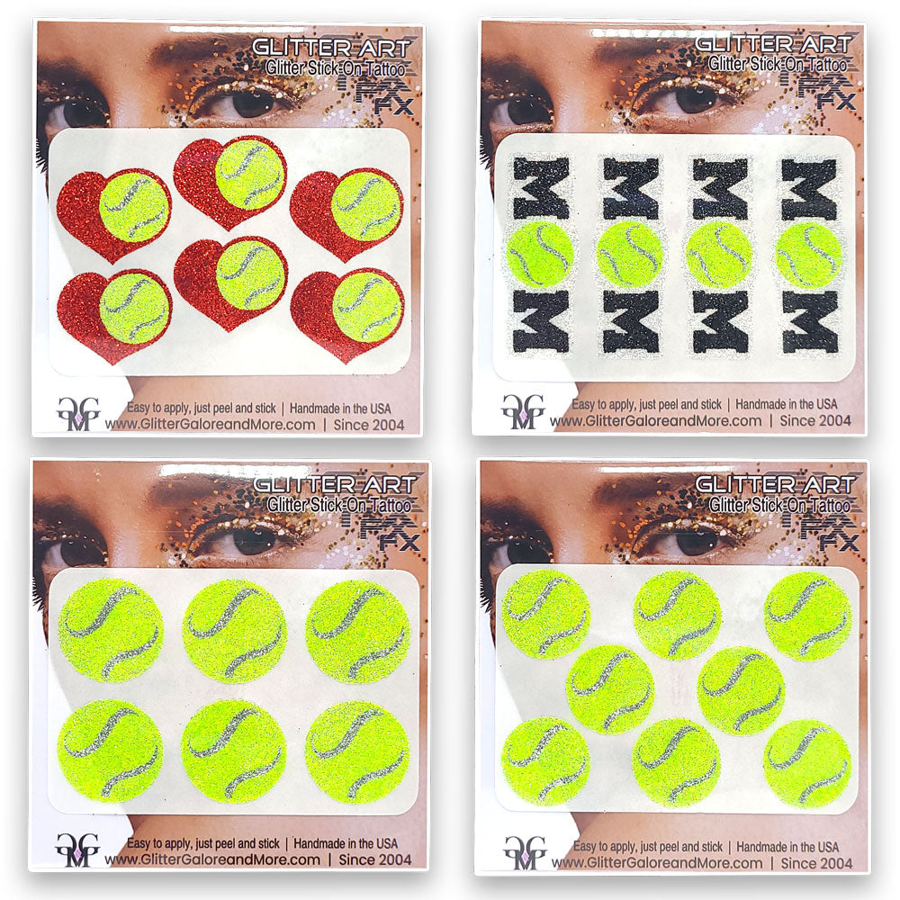 Tennis Gameday Glitter Tattoo Stickers in Various Styles