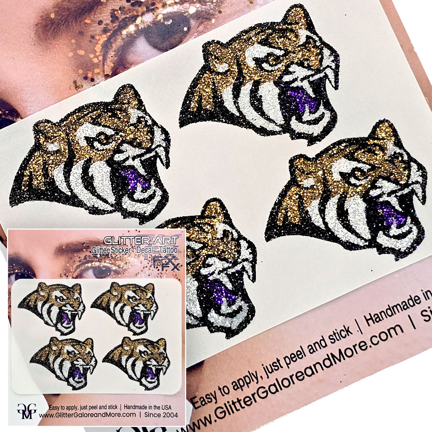 HF Tigers Glitter Tattoo Custom Stickers - 4 Stickers