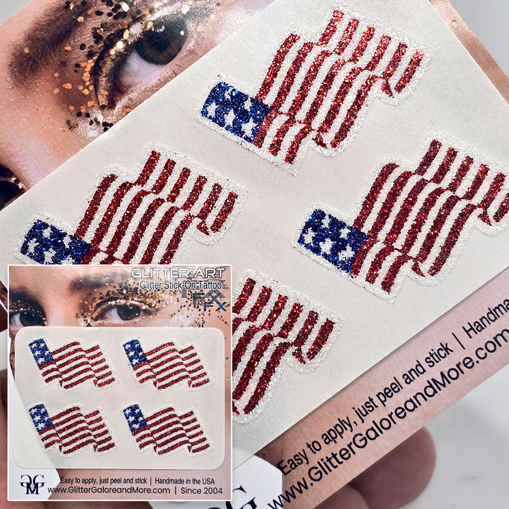 A Waving American Flag glitter sticker for face and body.