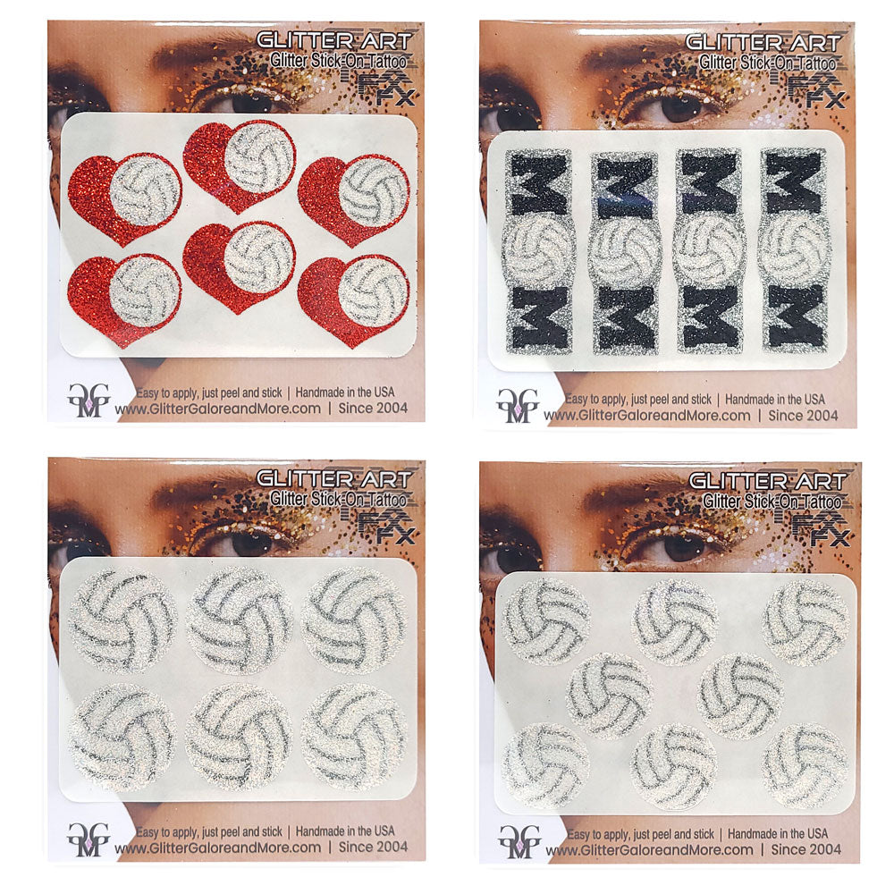 Volleyball Gameday Glitter Tattoo Stickers in Various Styles