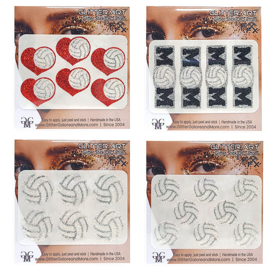 Volleyball Gameday Glitter Tattoo Stickers in Various Styles and Designs