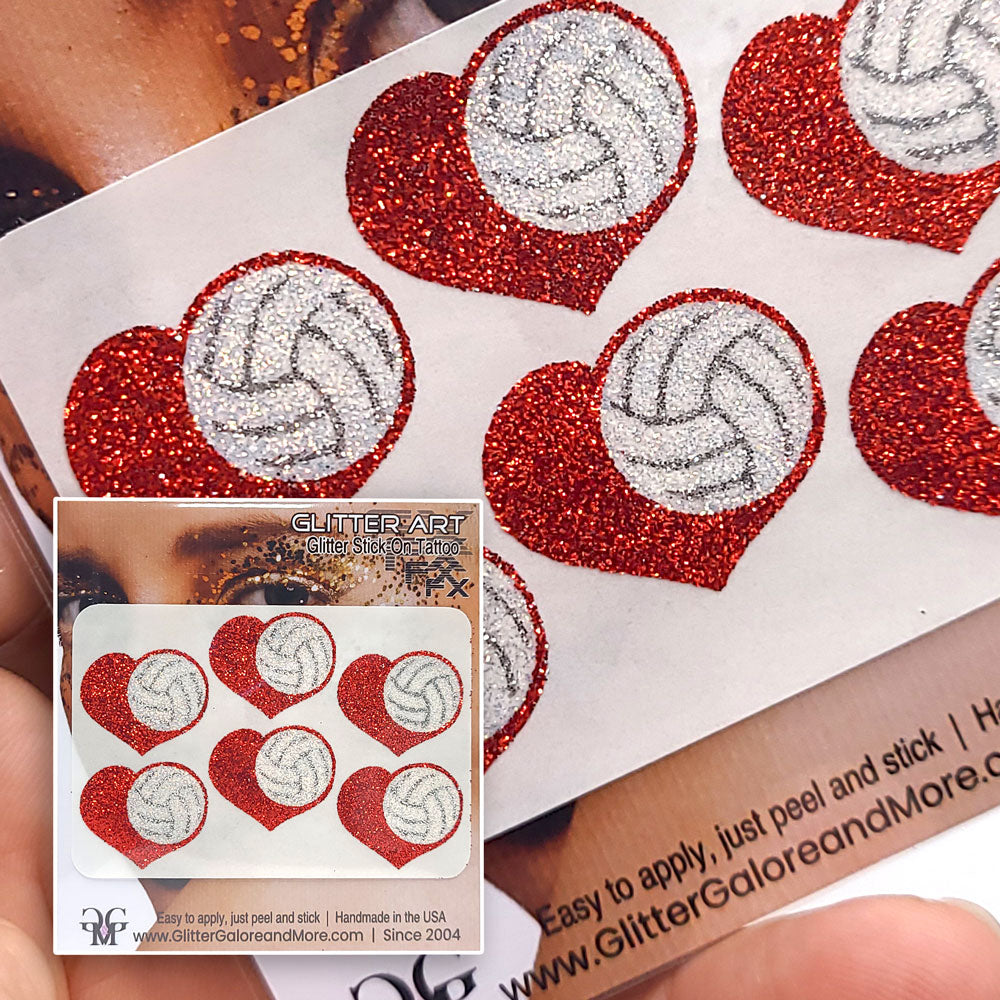 Volleyball Gameday Glitter Tattoo Stickers in Various Styles and Designs