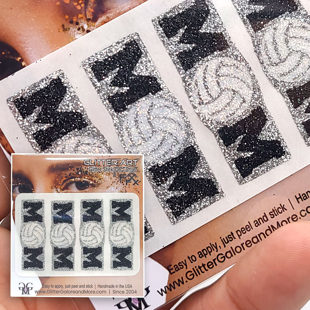 Volleyball Gameday Glitter Tattoo Stickers in Various Styles and Designs