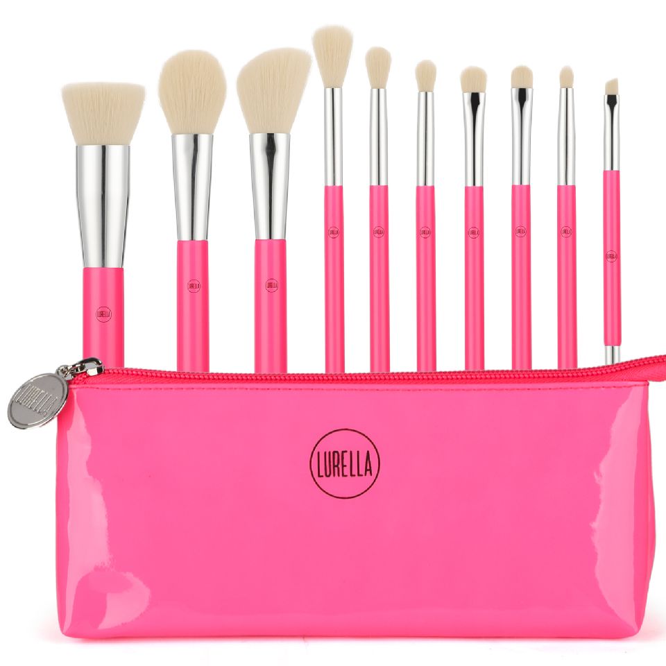 Neon Pink Brush set with Cosmetic Case.