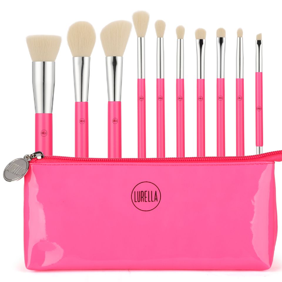 Neon Pink Brush set with Cosmetic Case.