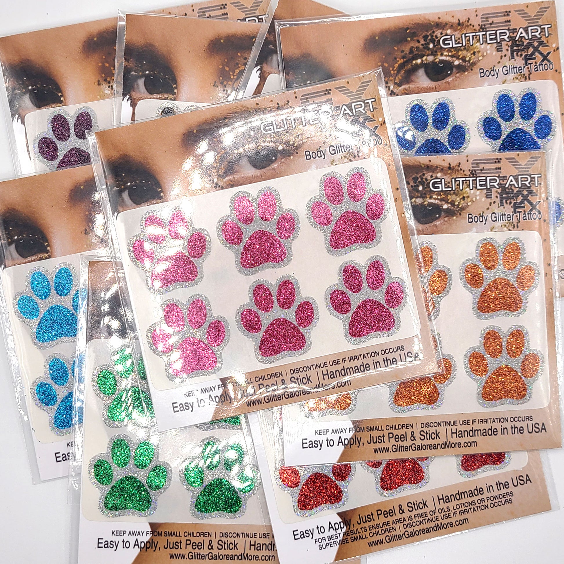Glitter Paw Stickers 1 inch - Two Color Way