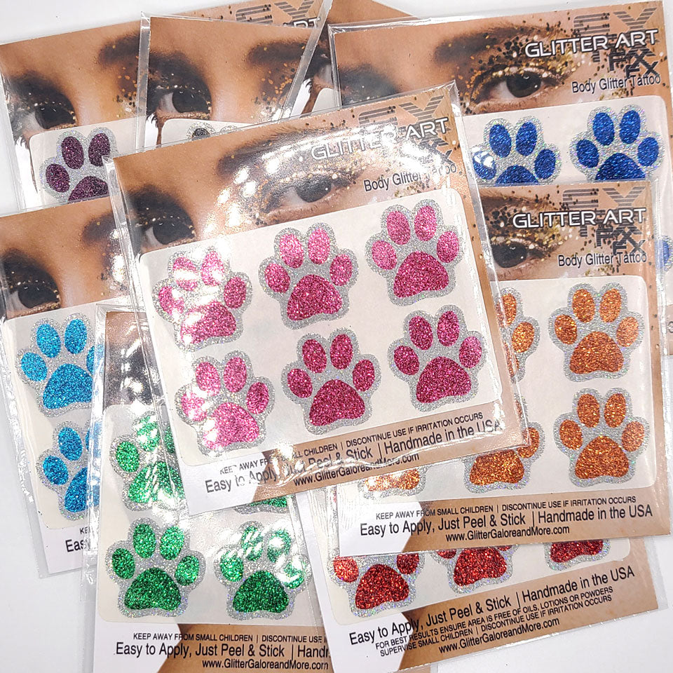Glitter Paw Stickers 1 inch - Blue