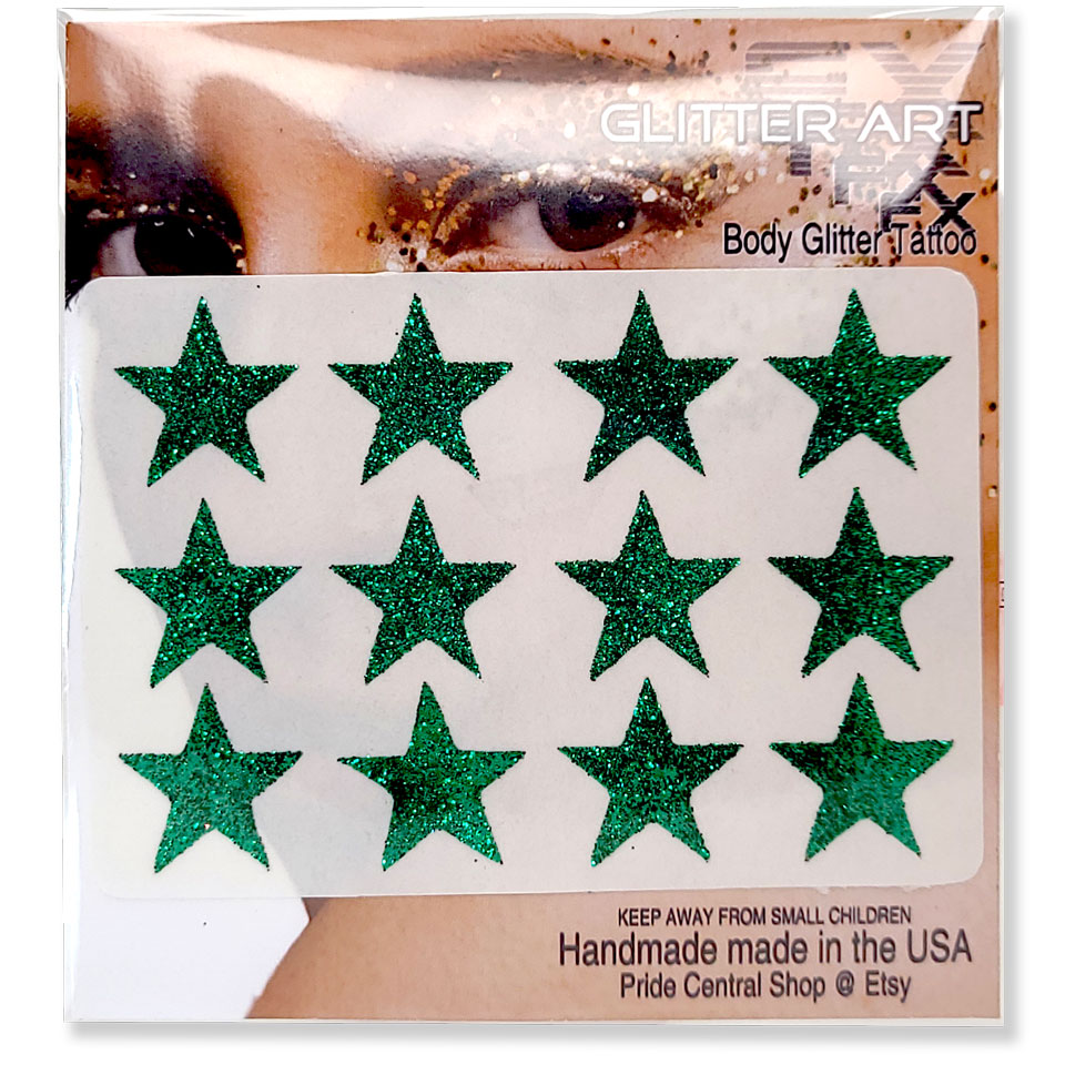 Glitter Stickers Stars .75 inches - Green (GL-31