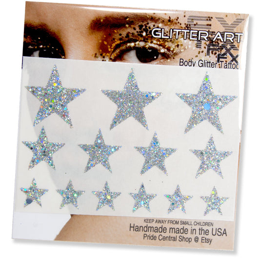 Glitter Stickers Stars - Silver Holographic