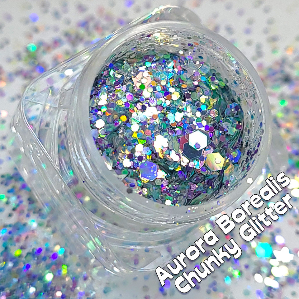 Aurora Borealis Chunky Glitter Mix, 5 Gram Square Jar