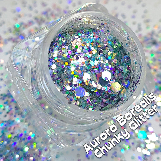 Aurora Borealis Chunky Glitter Mix, 5 Gram Square Jar
