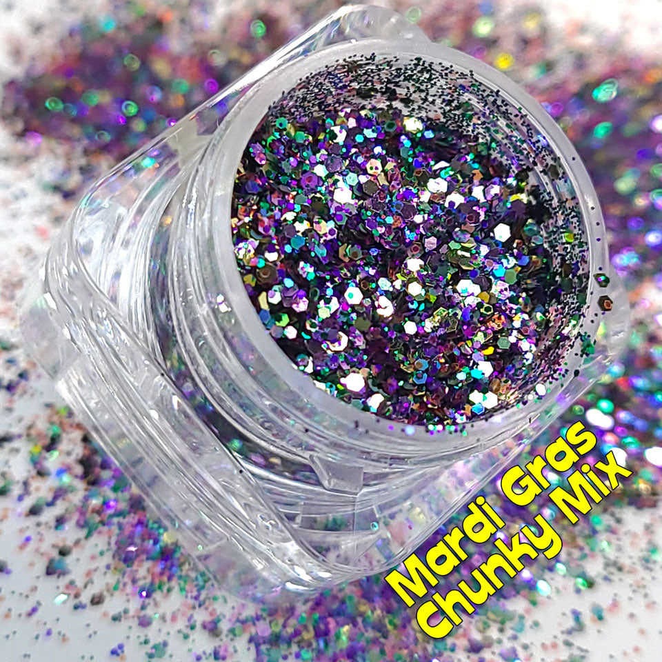 Mardi Gras Chunky Glitter Mix, 5 Gram Square Jar