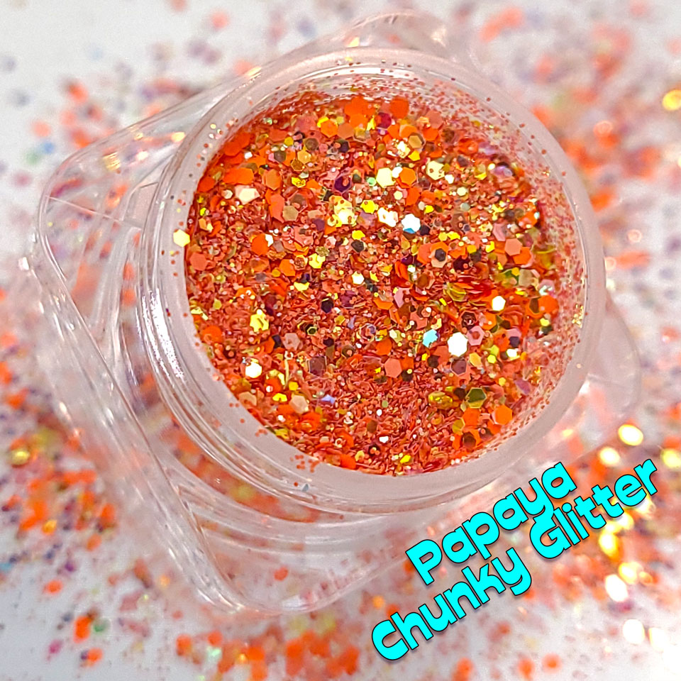 Papaya Chunky Glitter Mix, 5 Gram Square Jar