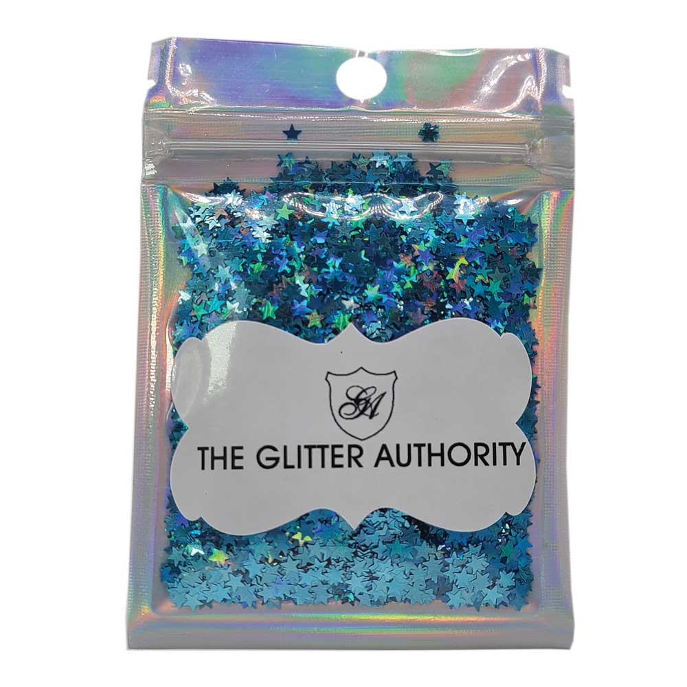Glitter Confetti Stars - Blue Holographic