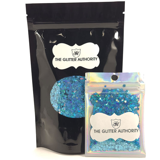 Glitter Confetti Stars - Blue Holographic