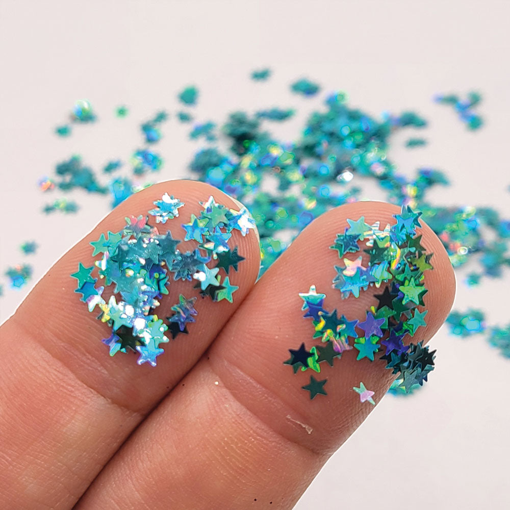 Glitter Confetti Stars - Blue Holographic