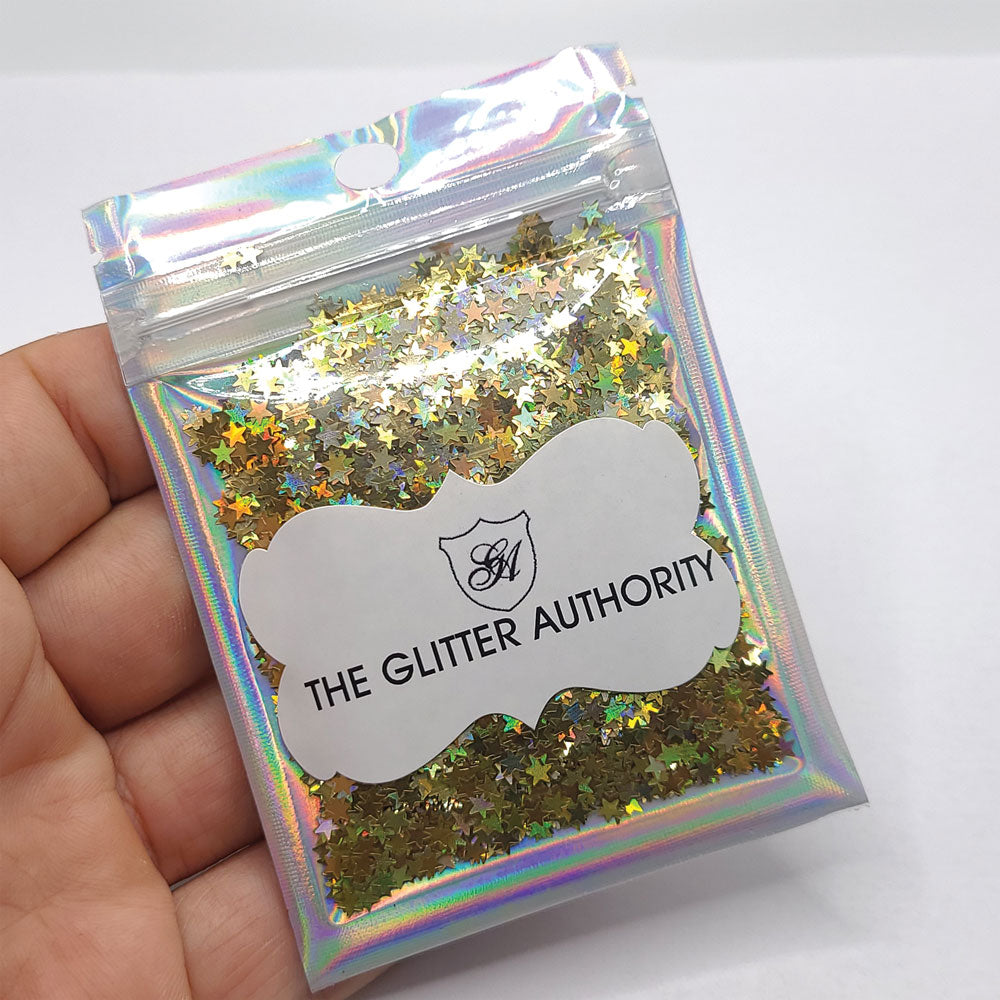 Glitter Confetti Stars - Gold Holographic