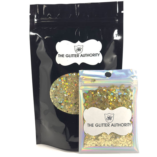 Glitter Confetti Stars - Gold Holographic