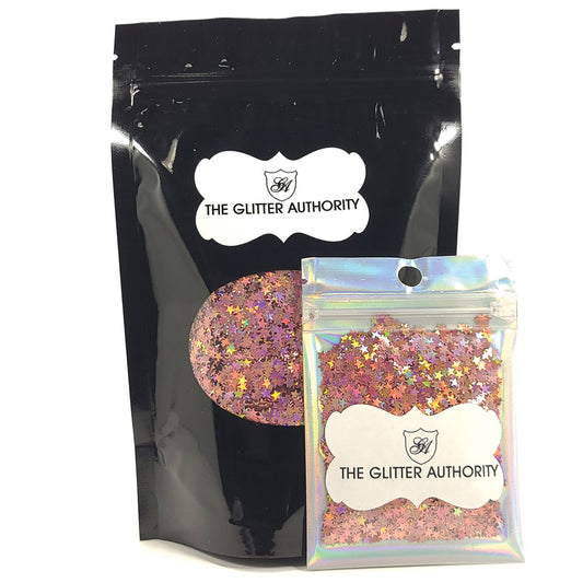 Glitter Confetti Stars - Pink Holographic