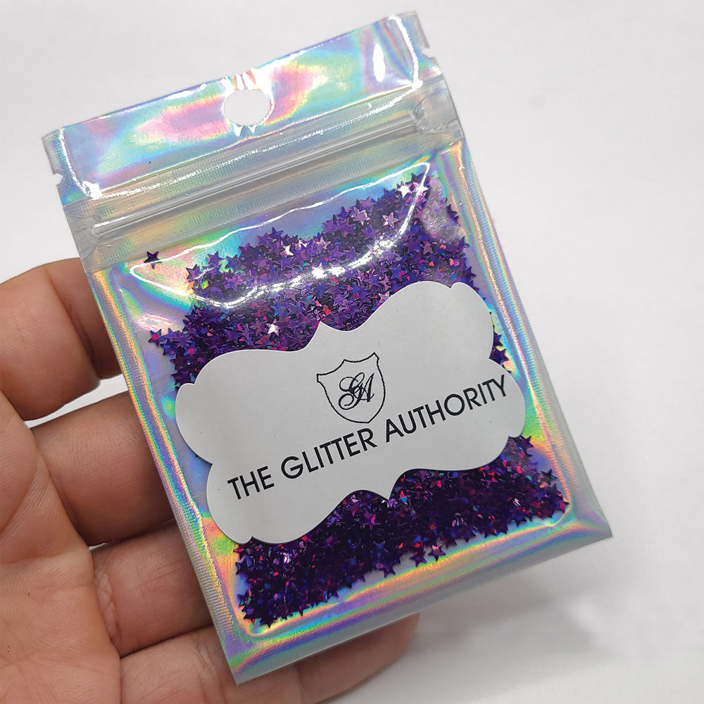 Glitter Confetti Stars - Purple Holographic