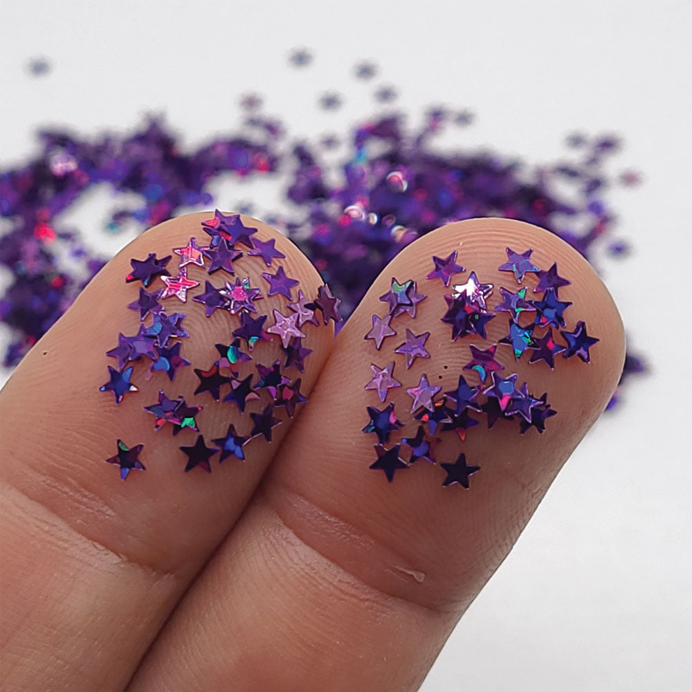 Glitter Confetti Stars - Purple Holographic
