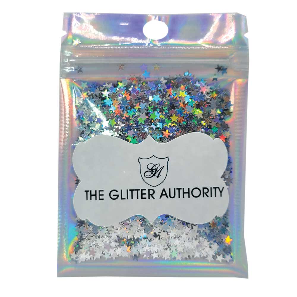 Glitter Confetti Stars - Holographic Silver