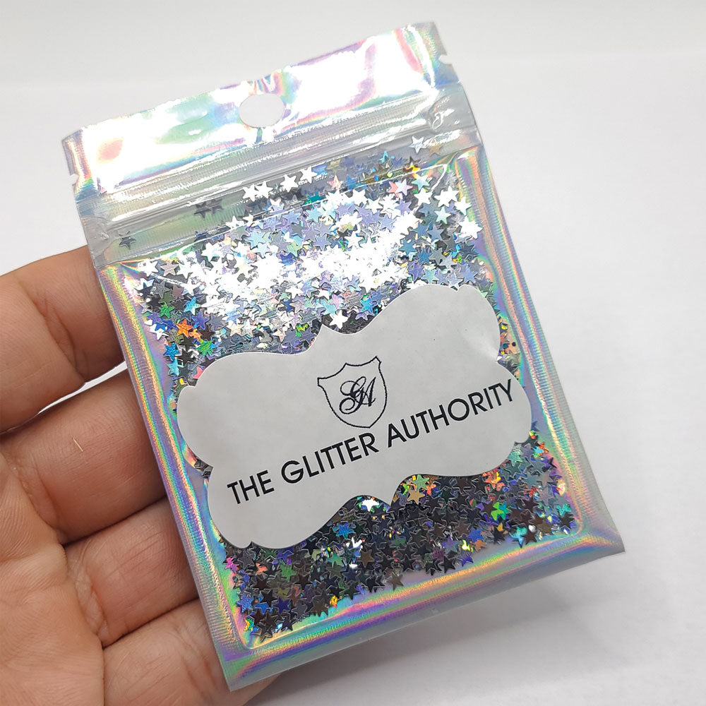 Glitter Confetti Stars - Holographic Silver