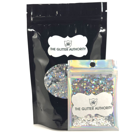 Glitter Confetti Stars - Holographic Silver