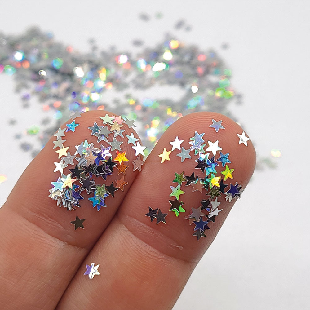 Glitter Confetti Stars - Holographic Silver