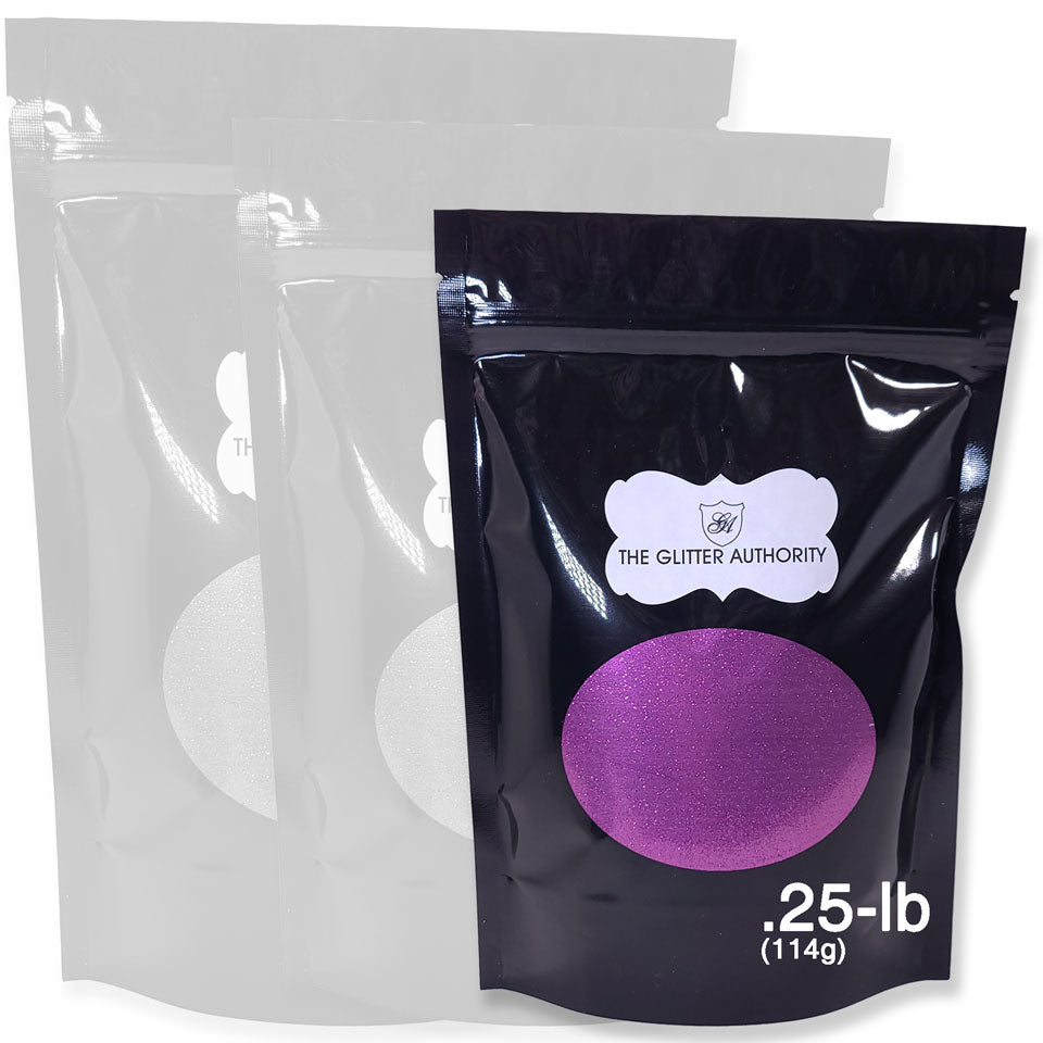 Violet bulk glitter in extra fine .008 hex. quarter-pound resealable bag.
