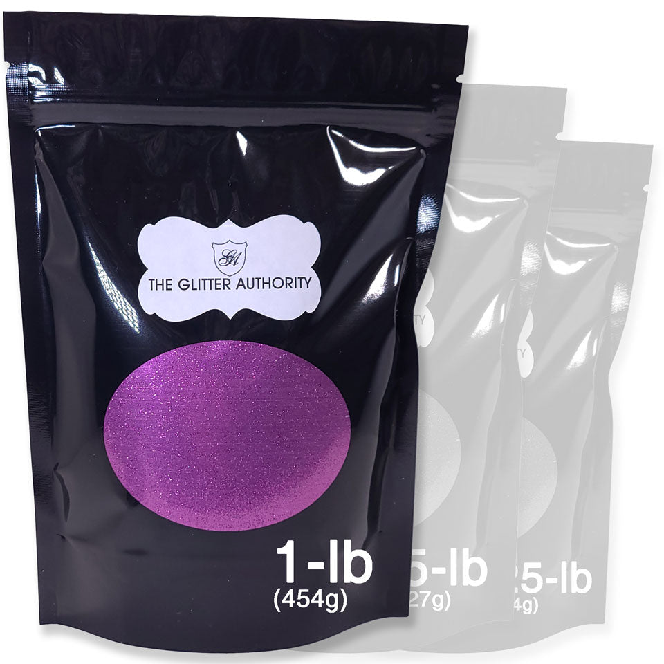 Violet bulk glitter in extra fine .008 hex. one-pound resealable bag.