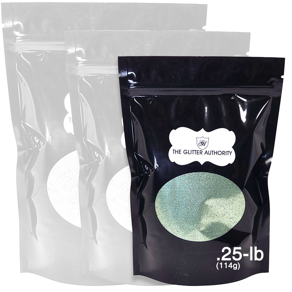Sage green bulk glitter in extra fine .008 hex cut. Available in a quarter- pound resealable bag.