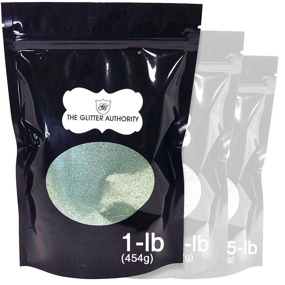 Sage green bulk glitter in extra fine .008 hex cut. Available in a one-pound resealable bag.