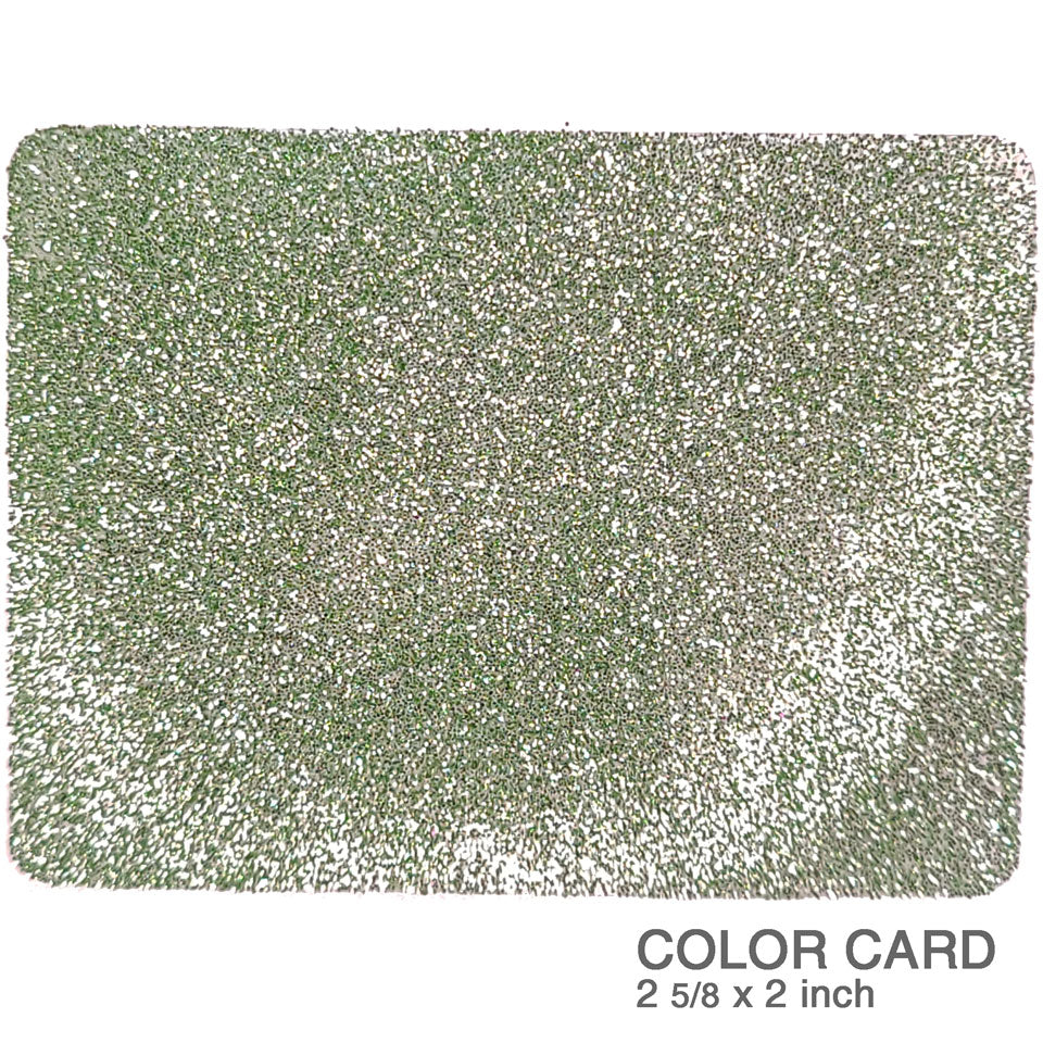 Sage green glitter color card in extra fine .008 hex cut.