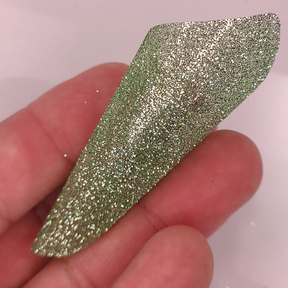 Sage green glitter color card in extra fine .008 hex cut.