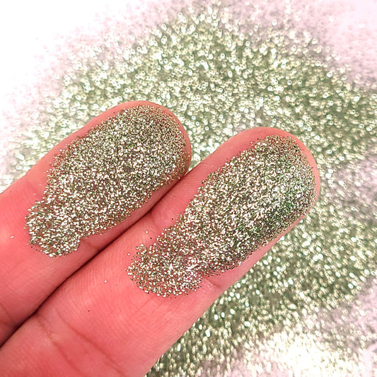 Sage green bulk glitter in extra fine .008 hex cut.