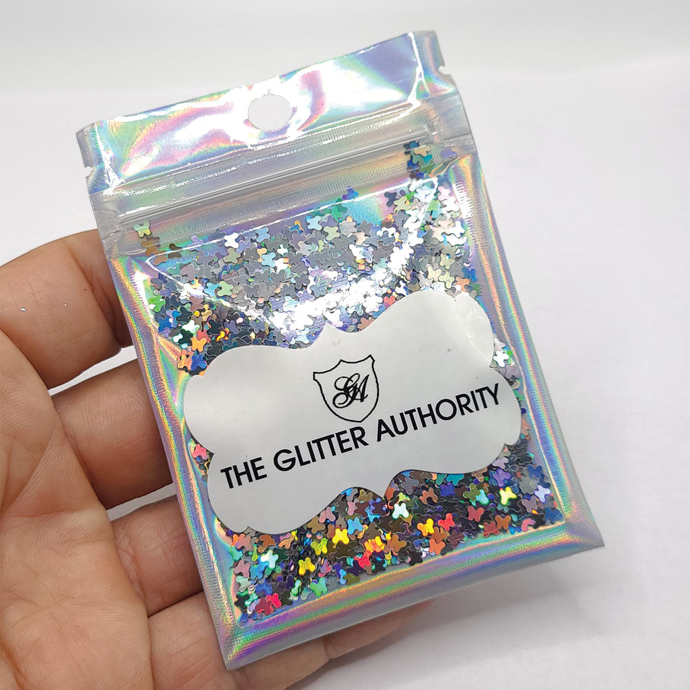 Glitter Confetti Butterflies - Holographic Silver