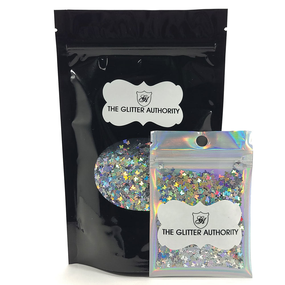 Glitter Confetti Butterflies - Holographic Silver