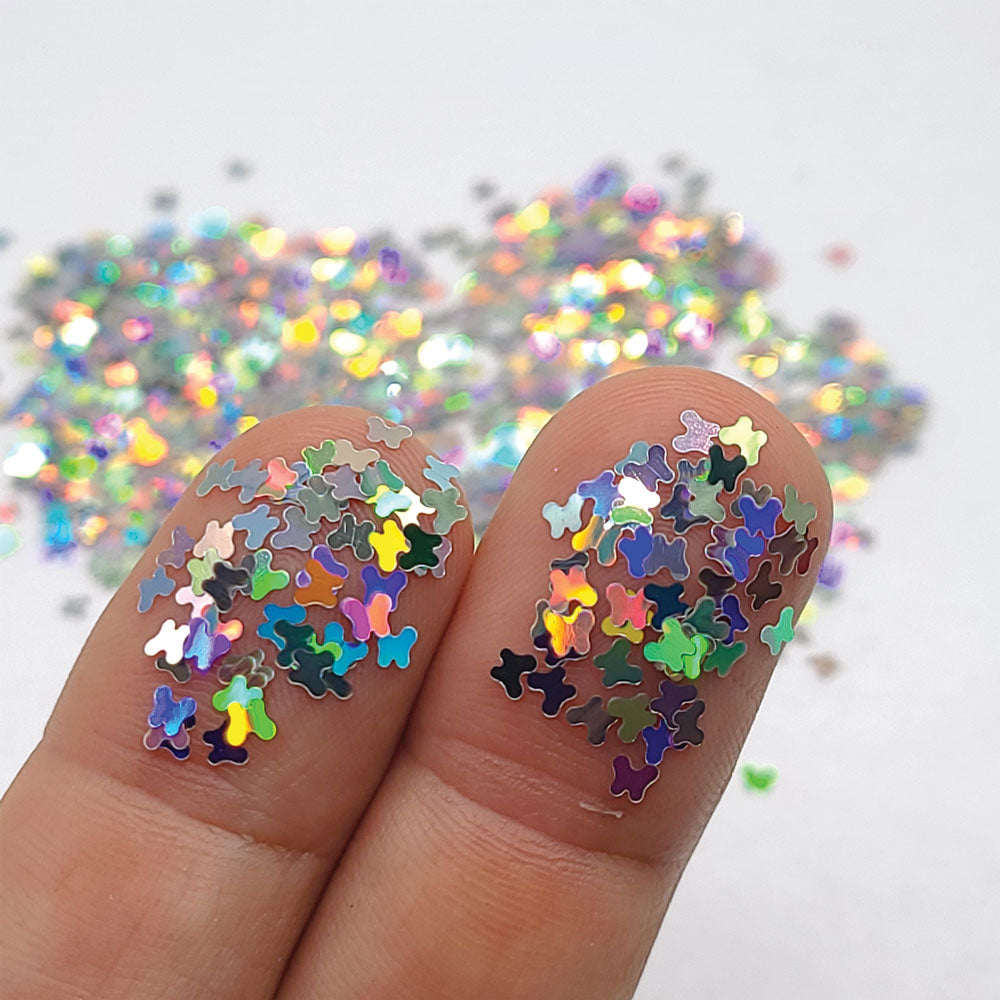 Glitter Confetti Butterflies - Holographic Silver