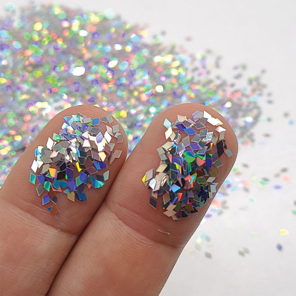 Glitter Confetti Diamonds - Holographic Silver