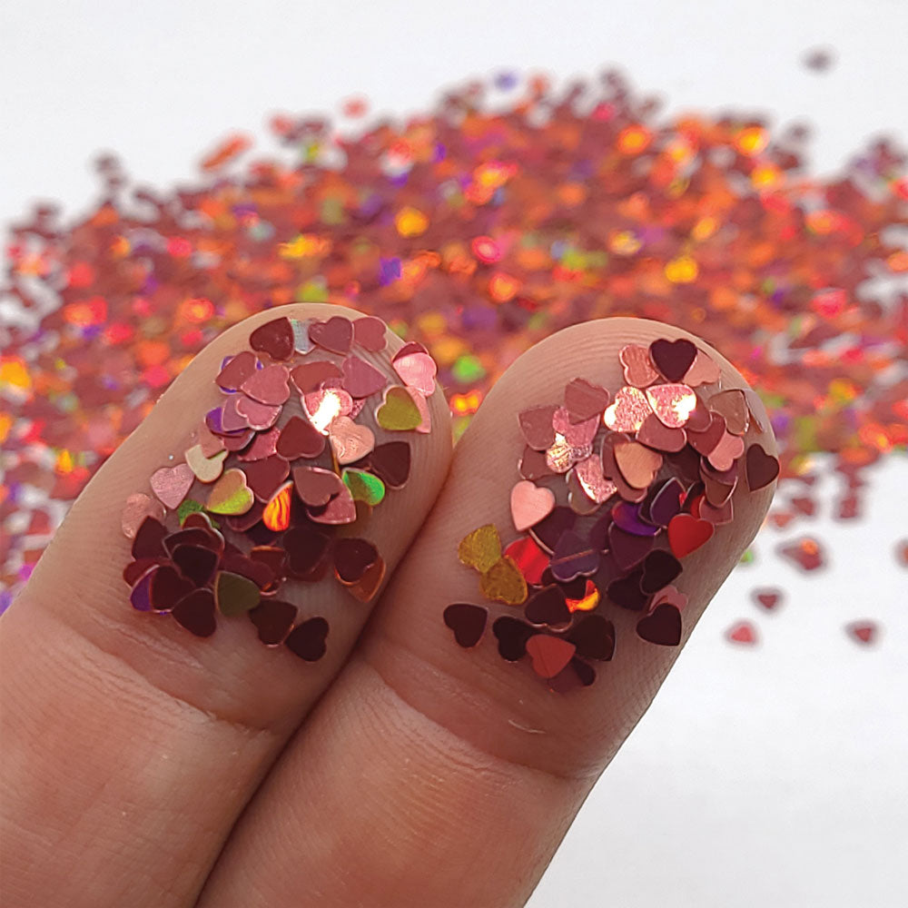 Glitter Confetti Hearts- Holographic Pink