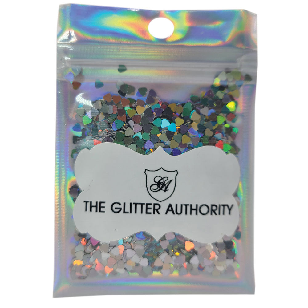 Glitter Confetti Hearts- Holographic Silver