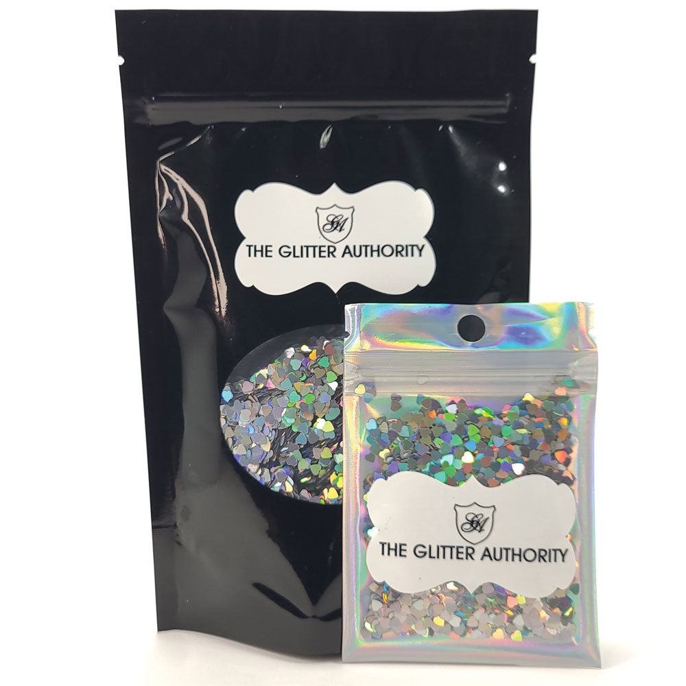 Glitter Confetti Hearts- Holographic Silver