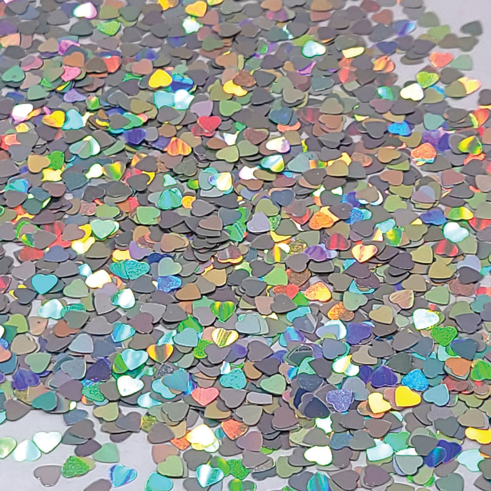 Glitter Confetti Hearts- Holographic Silver