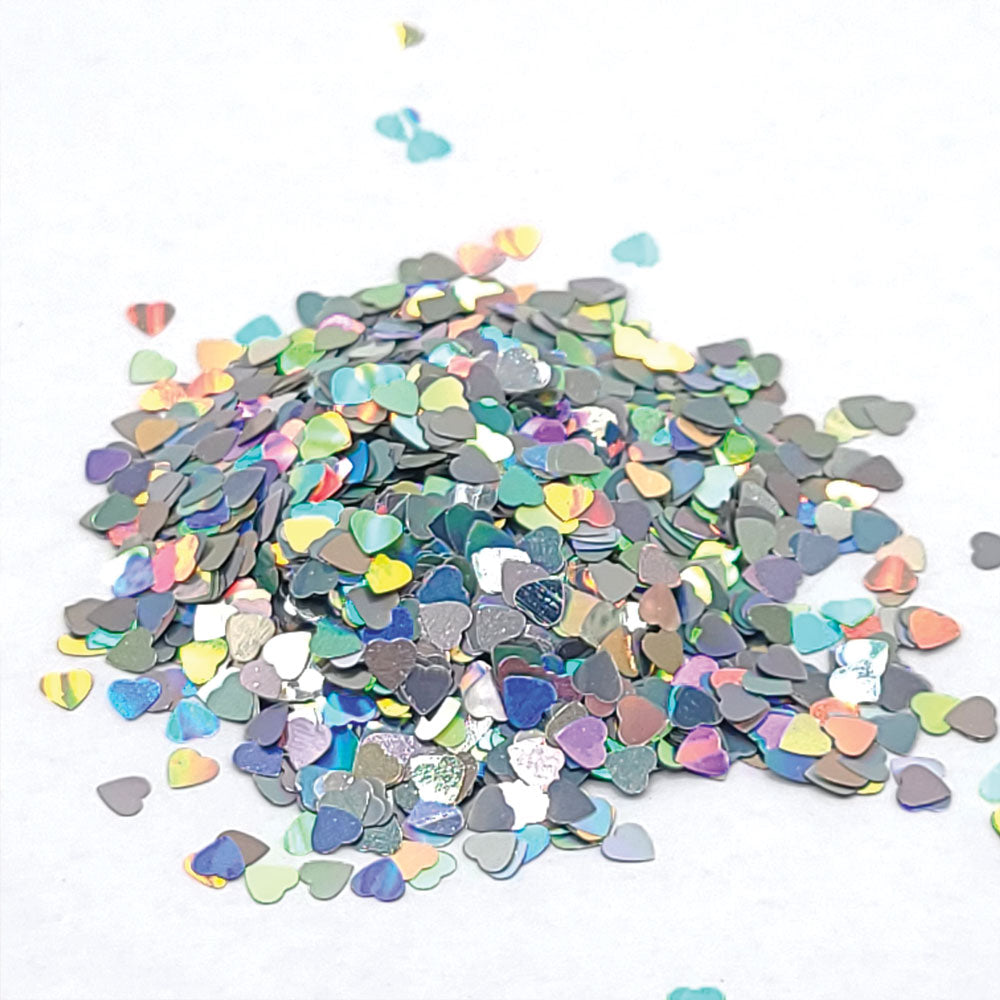 Glitter Confetti Hearts- Holographic Silver