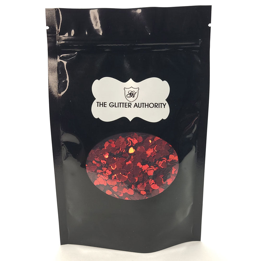 Glitter Confetti Hearts - Polyester Red